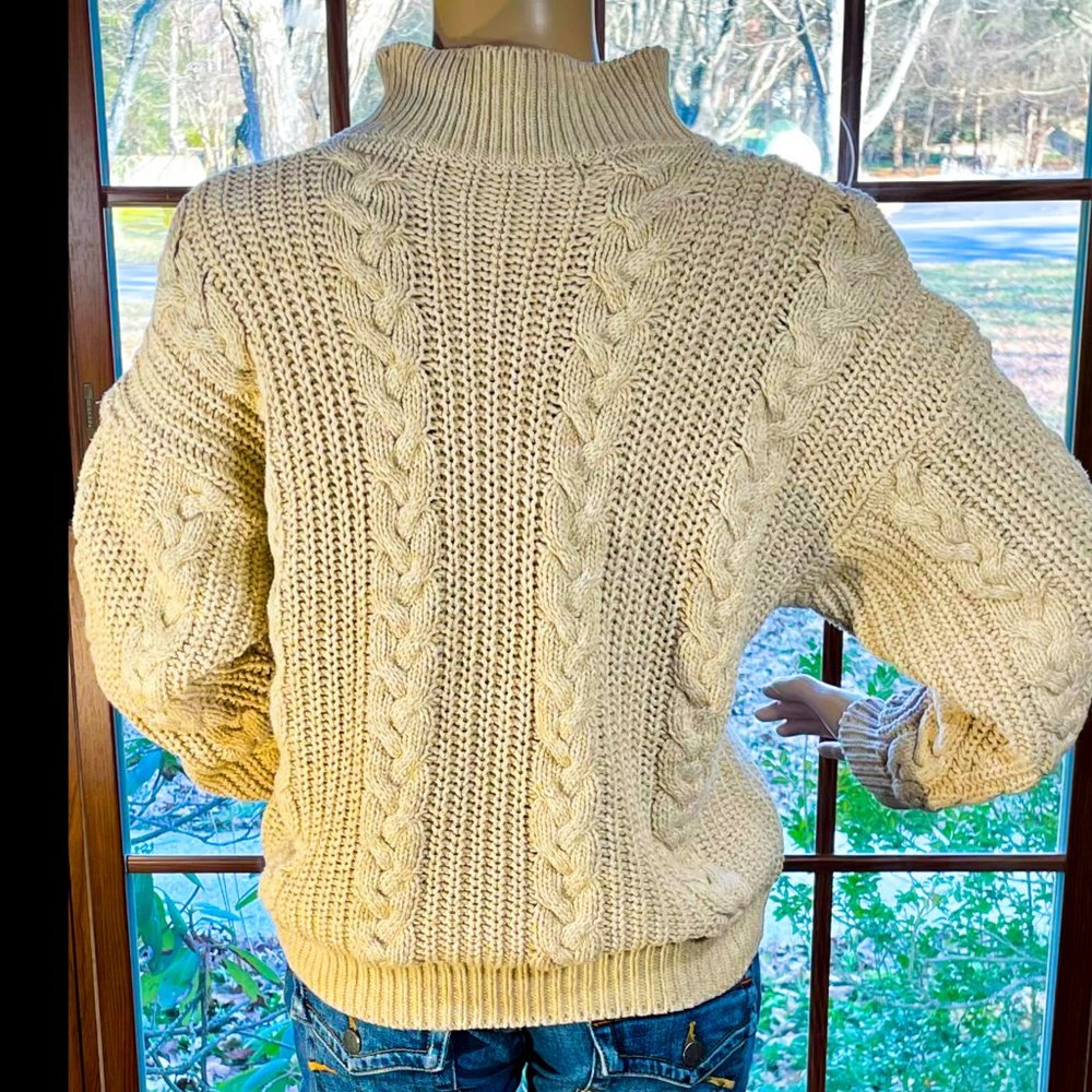 ▪️VTG▪️CASUAL CORNER▪️90's Cotton Blend Light Tan Mock Collar Cable Knit Sweater - Picture 2 of 5